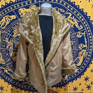 Dennis Basso Tan Coat with Faux Fur Collar